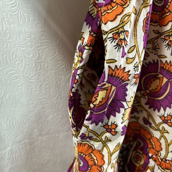 Figue Halima Sz L 100% Cotton Floral Smocked Neckline Tiered Lined Boho Dress - Picture 13 of 16